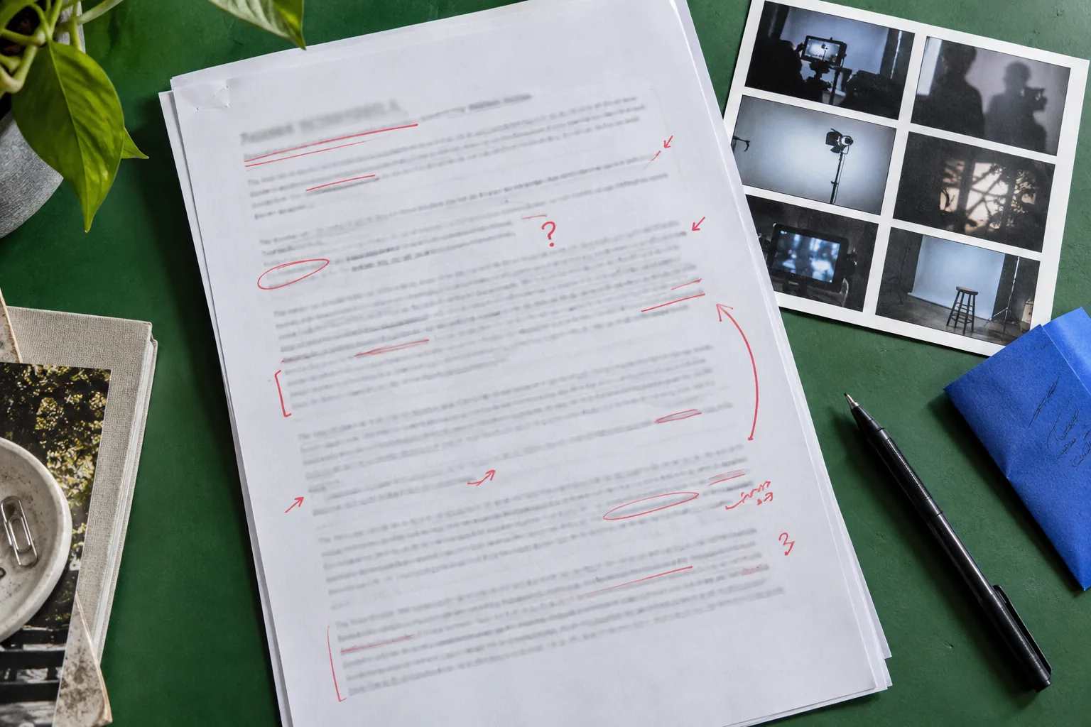 Illustration of an edited content draft and production notes